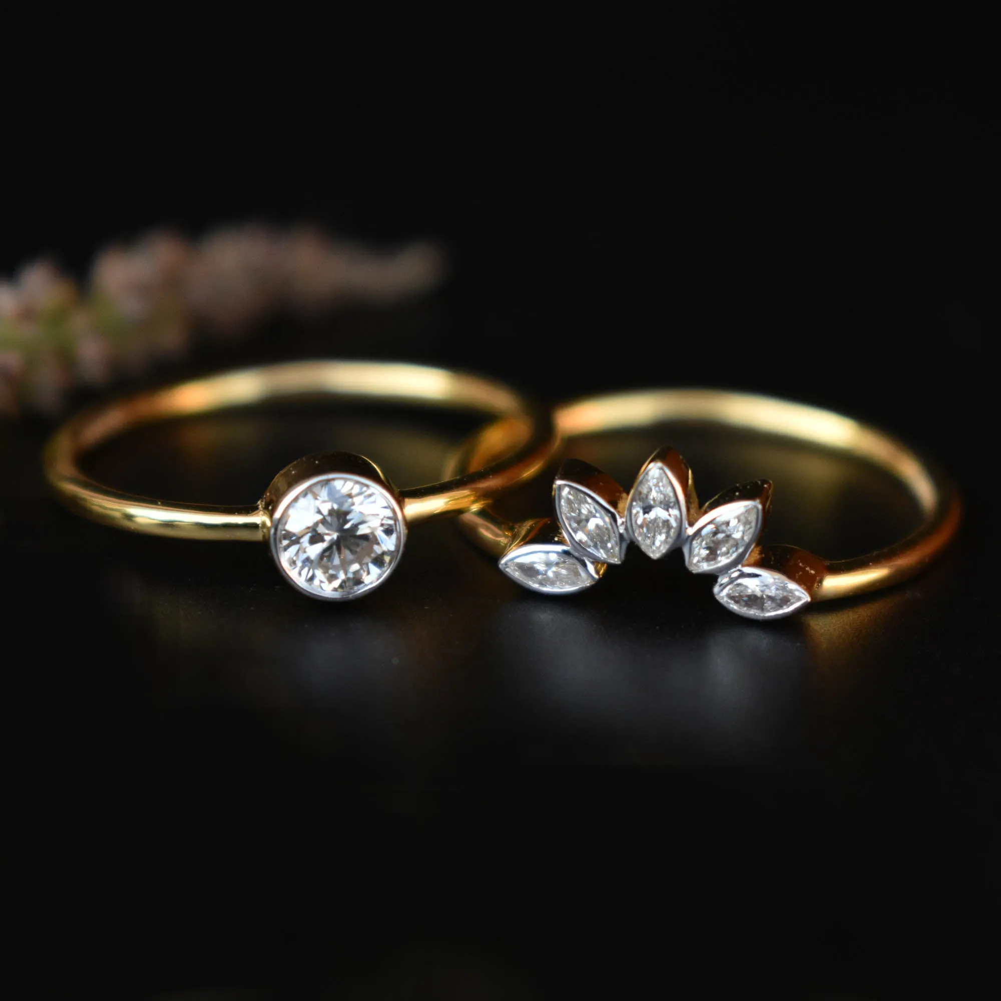 0.30Ct Round Solitaire Sunburst Ring Set