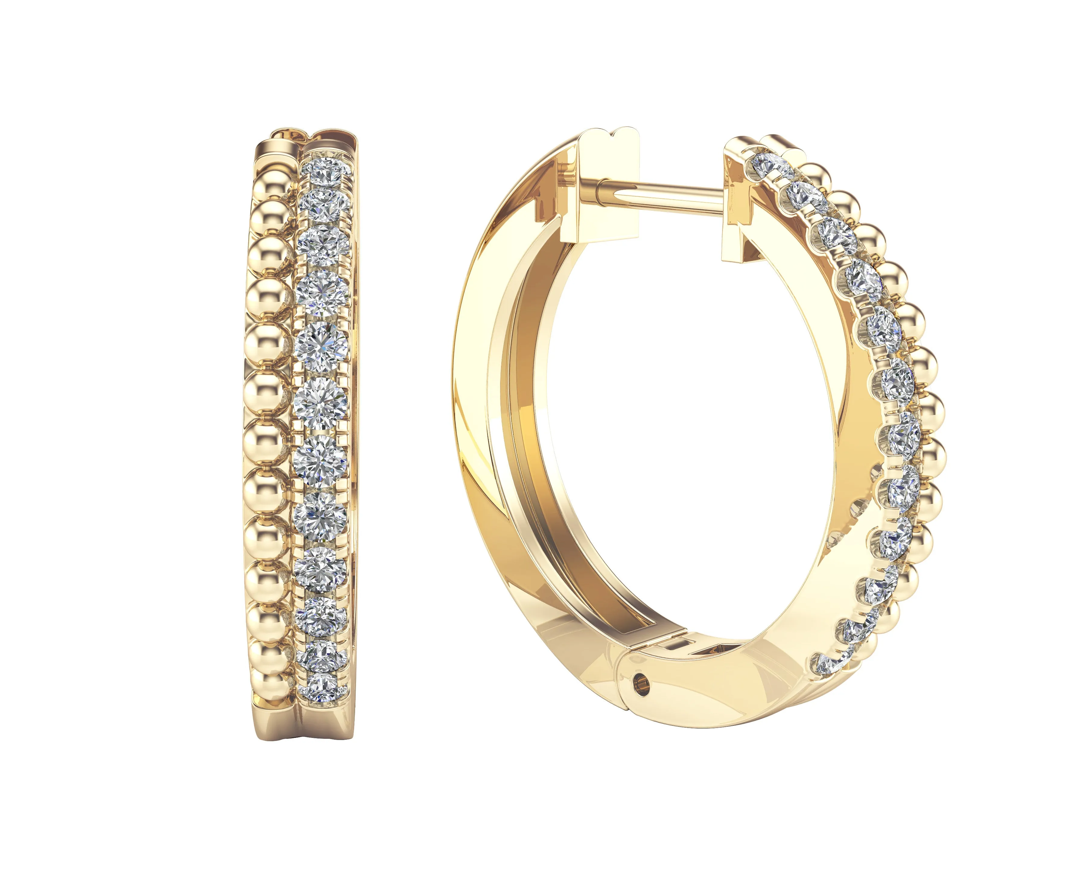 0.35Ct Diamond Beaded Huggie Hoop Earring in 14K Gold