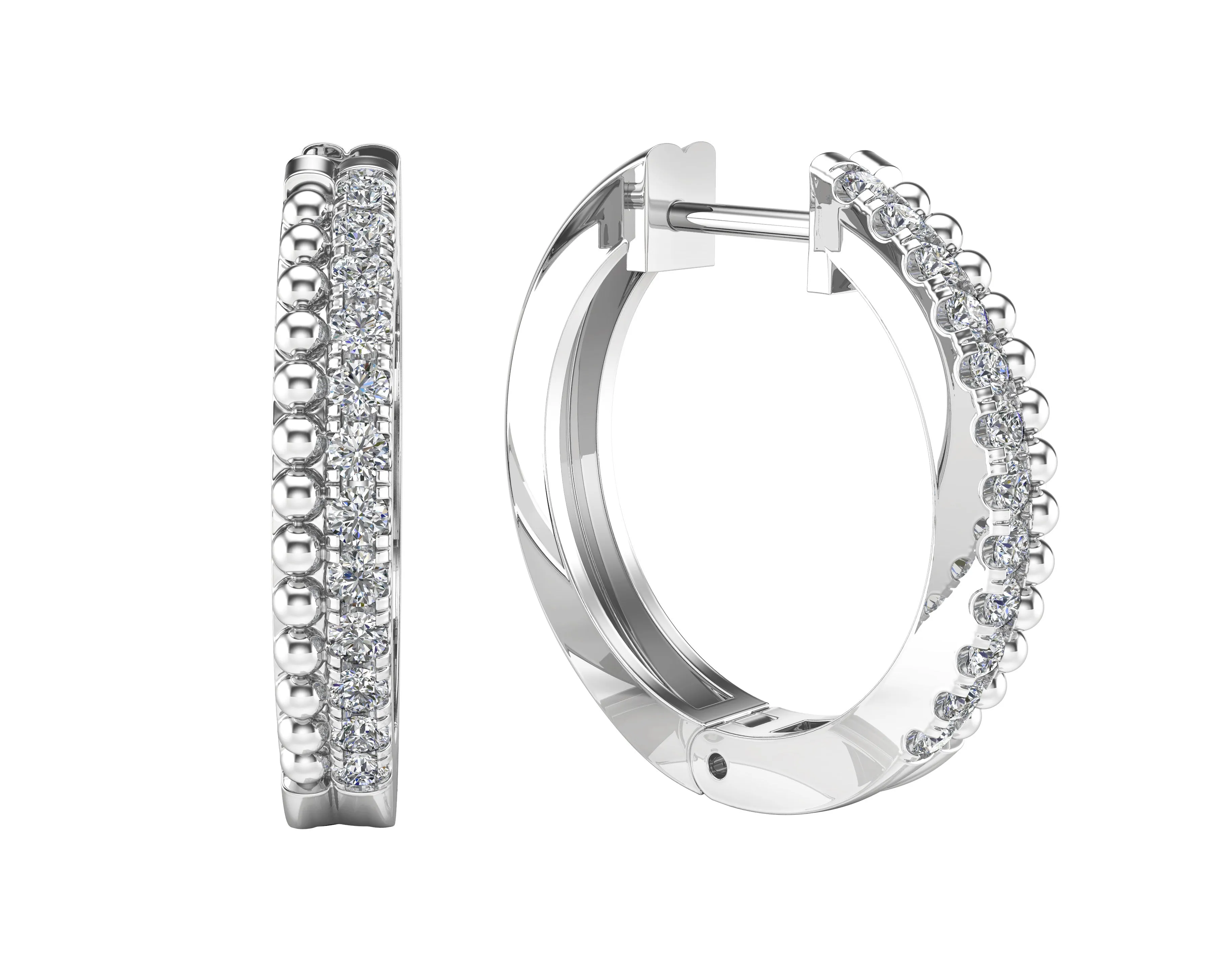 0.35Ct Diamond Beaded Huggie Hoop Earring in 14K Gold