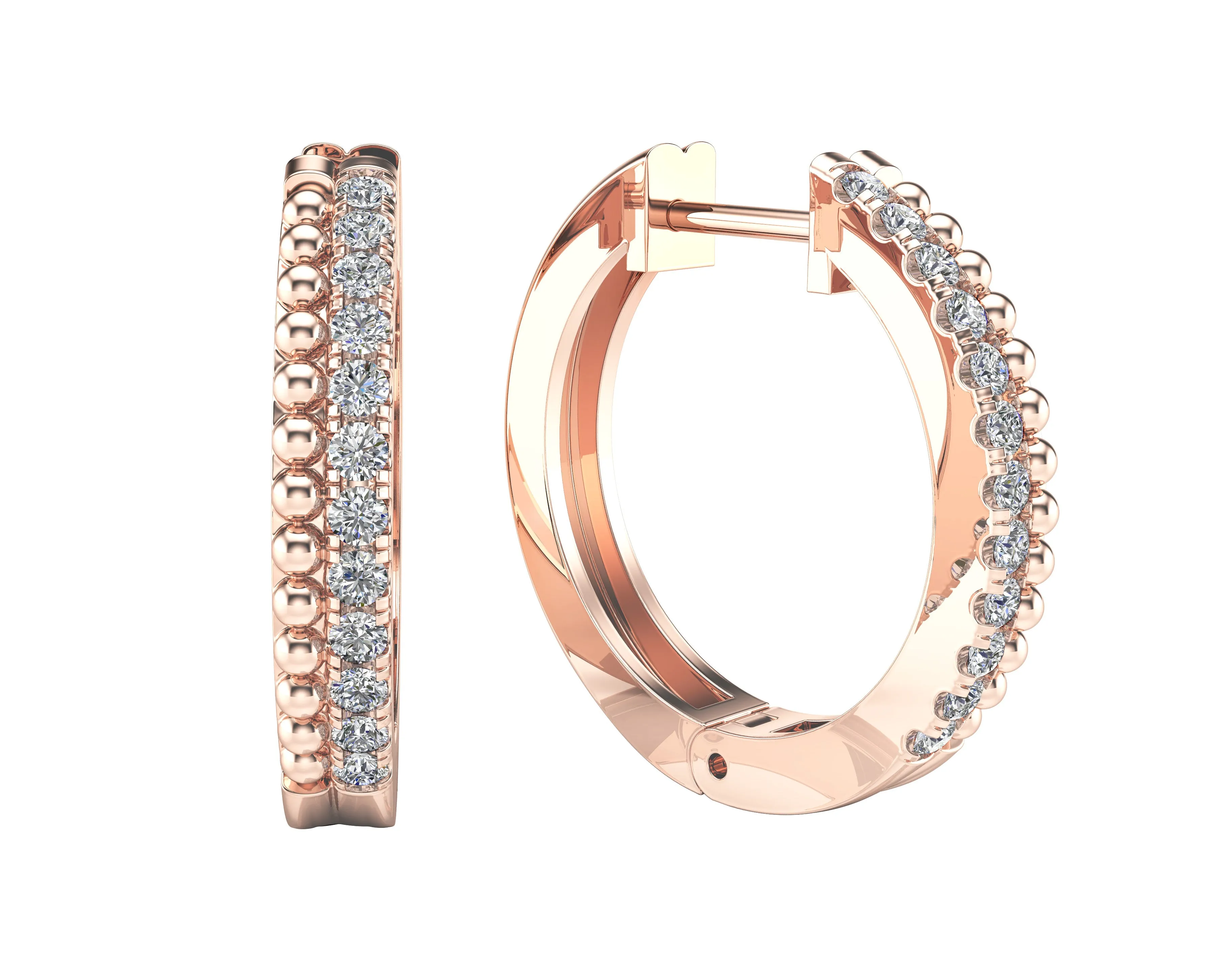 0.35Ct Diamond Beaded Huggie Hoop Earring in 14K Gold