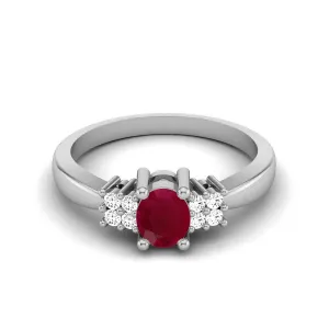 0.41 Ctw Oval Ruby 925 Sterling Silver Three Stone Women Ring