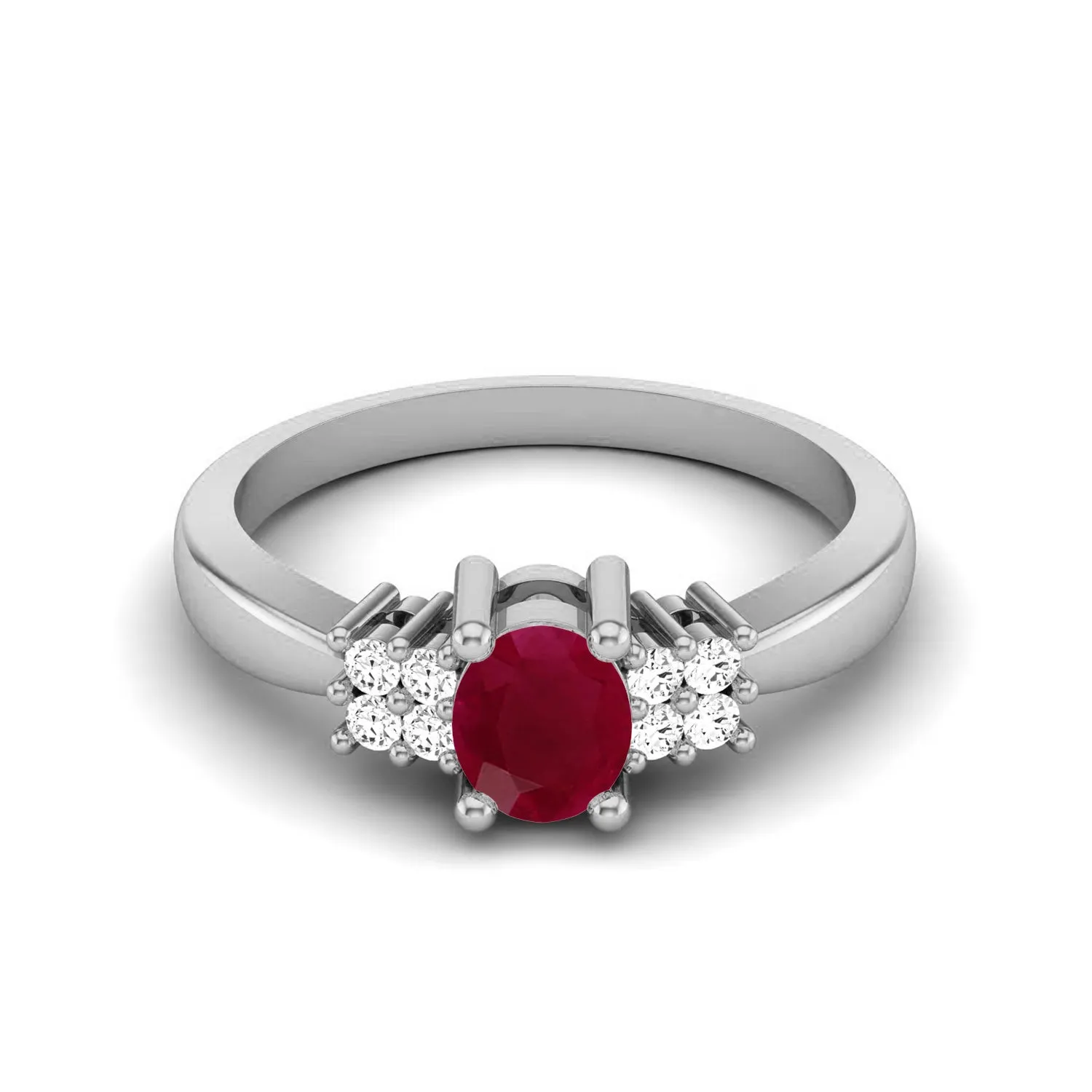 0.41 Ctw Oval Ruby 925 Sterling Silver Three Stone Women Ring