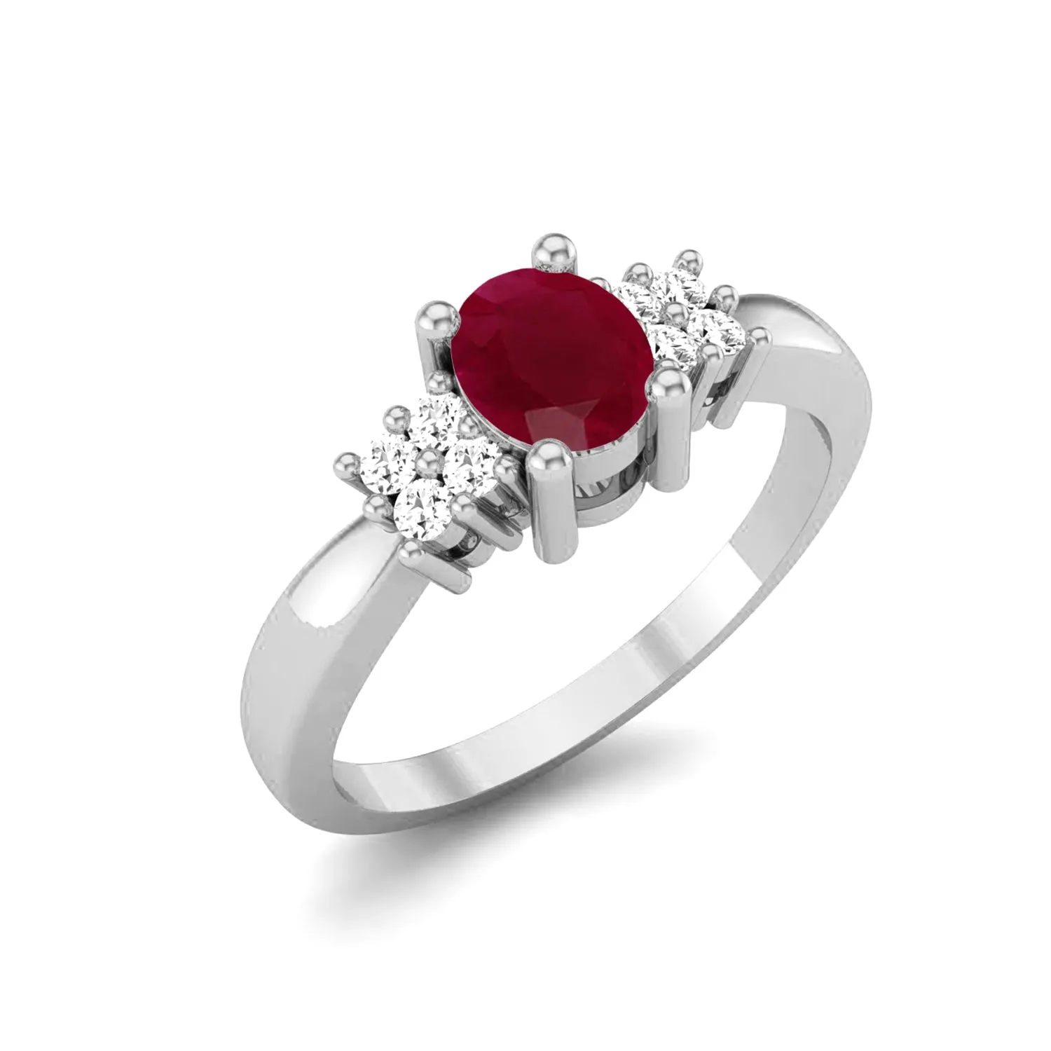 0.41 Ctw Oval Ruby 925 Sterling Silver Three Stone Women Ring