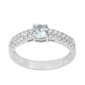 0.45 Ctw Round Blue Topaz Birthstone 925 Sterling Silver Solitaire Accents Ring
