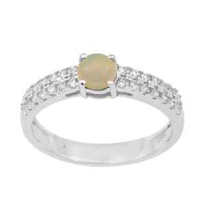 0.45 Ctw Round Opal Birthstone 925 Sterling Silver Solitaire Accents Ring