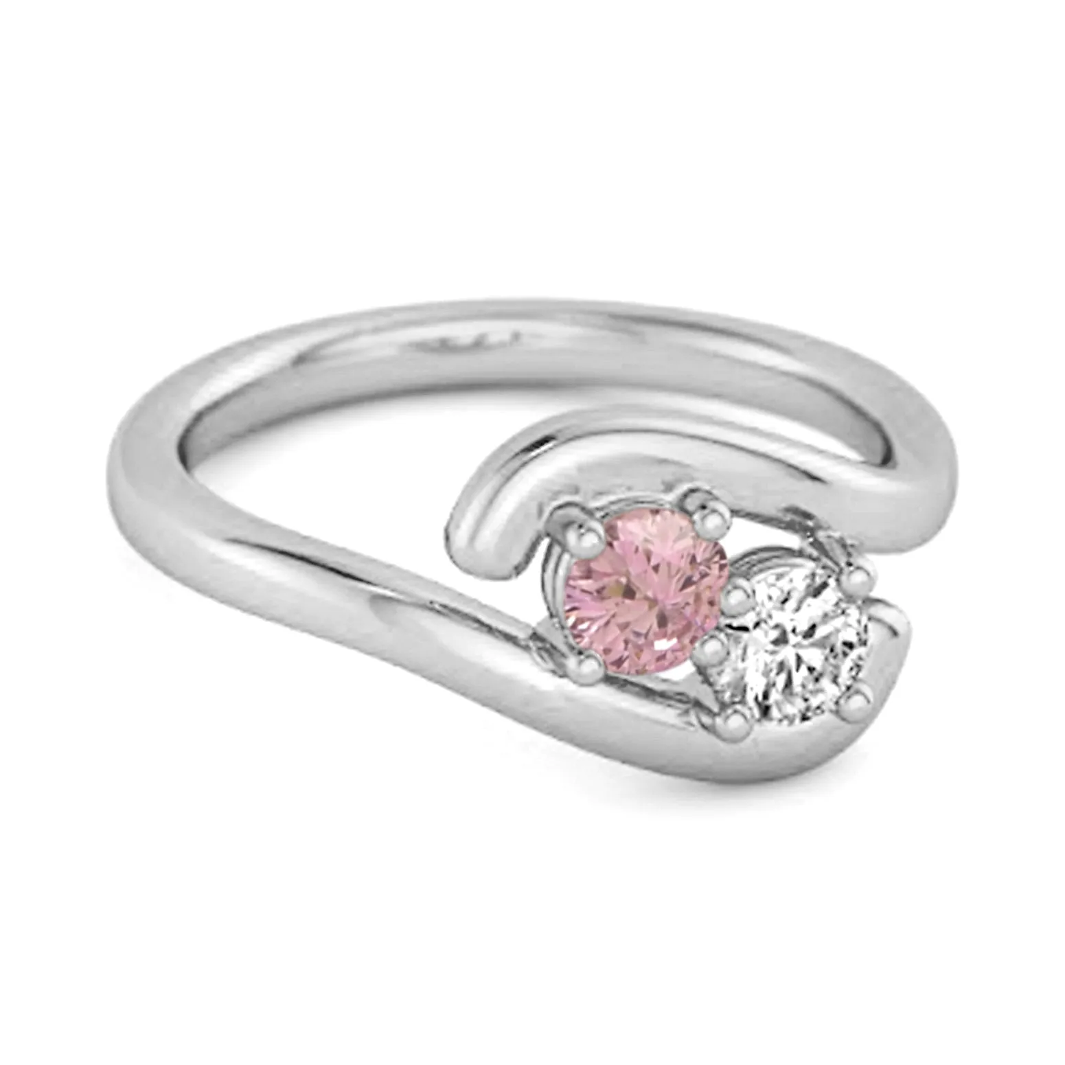 0.5 Ct Pink Zirconia 925 Sterling Silver Two Stone Swirl Engagement Ring