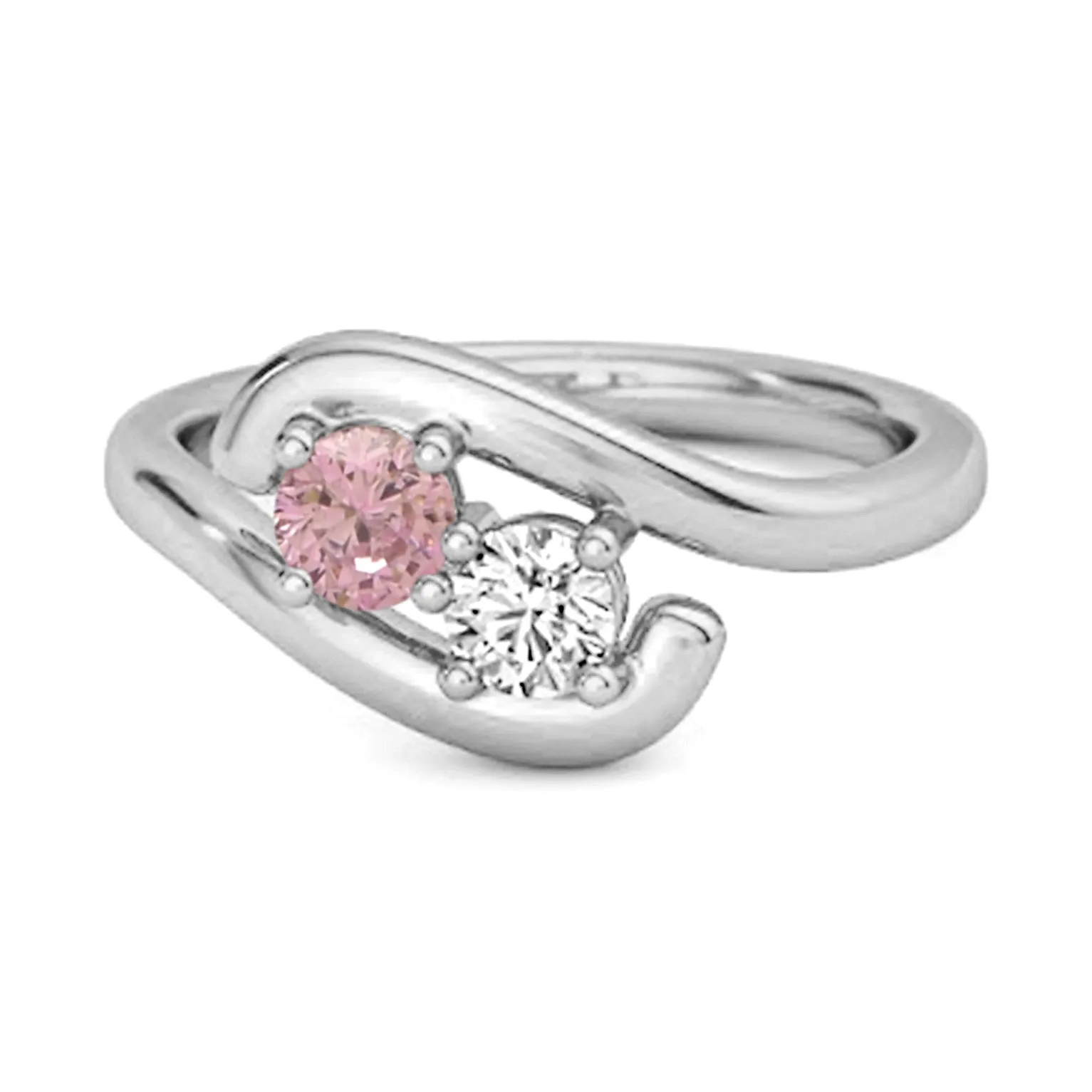 0.5 Ct Pink Zirconia 925 Sterling Silver Two Stone Swirl Engagement Ring