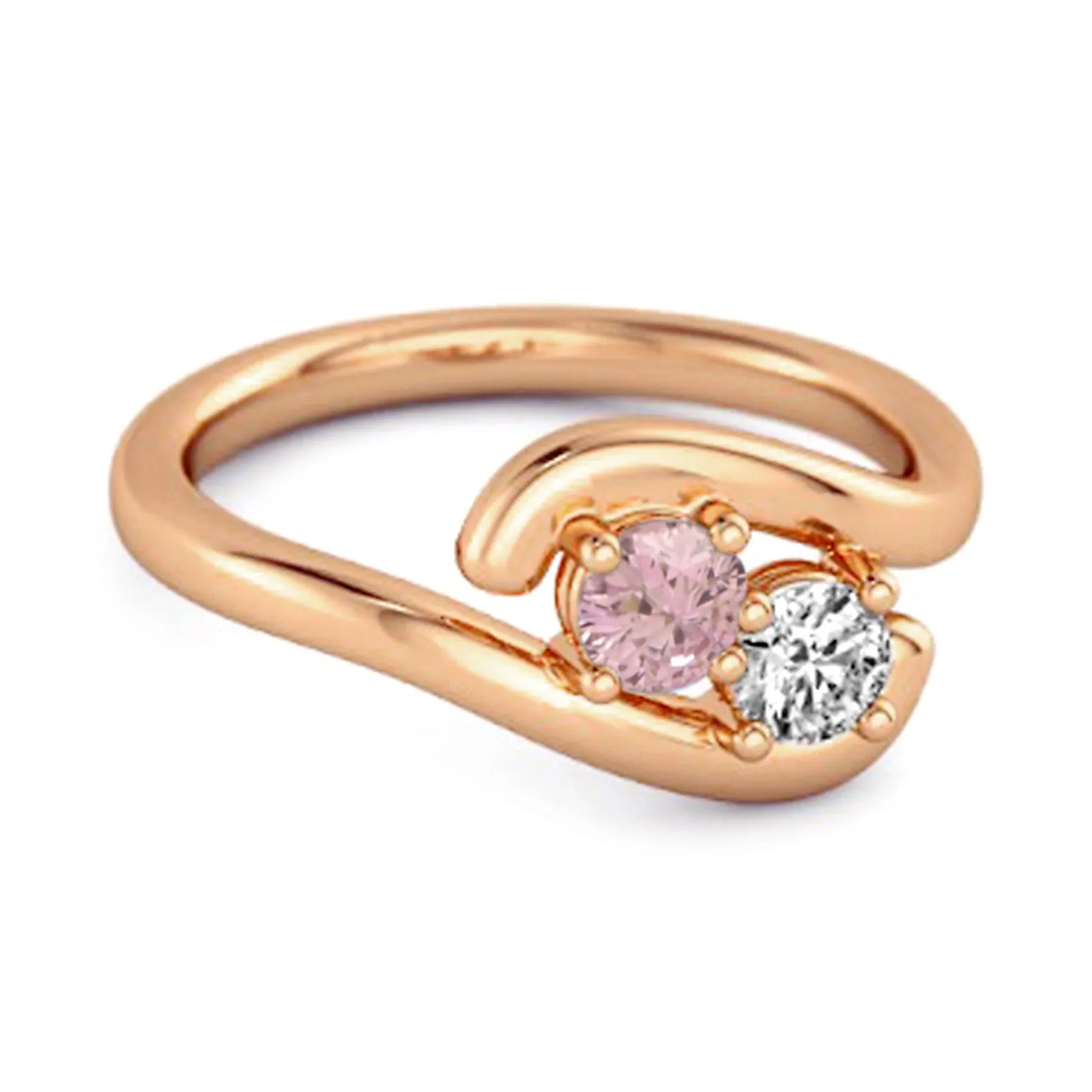 0.5 Ct Pink Zirconia 925 Sterling Silver Two Stone Swirl Engagement Ring