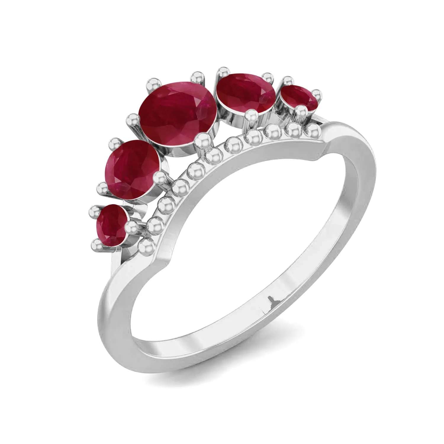 0.51 Ctw Round Ruby 925 Sterling Silver Princess Crown Ring