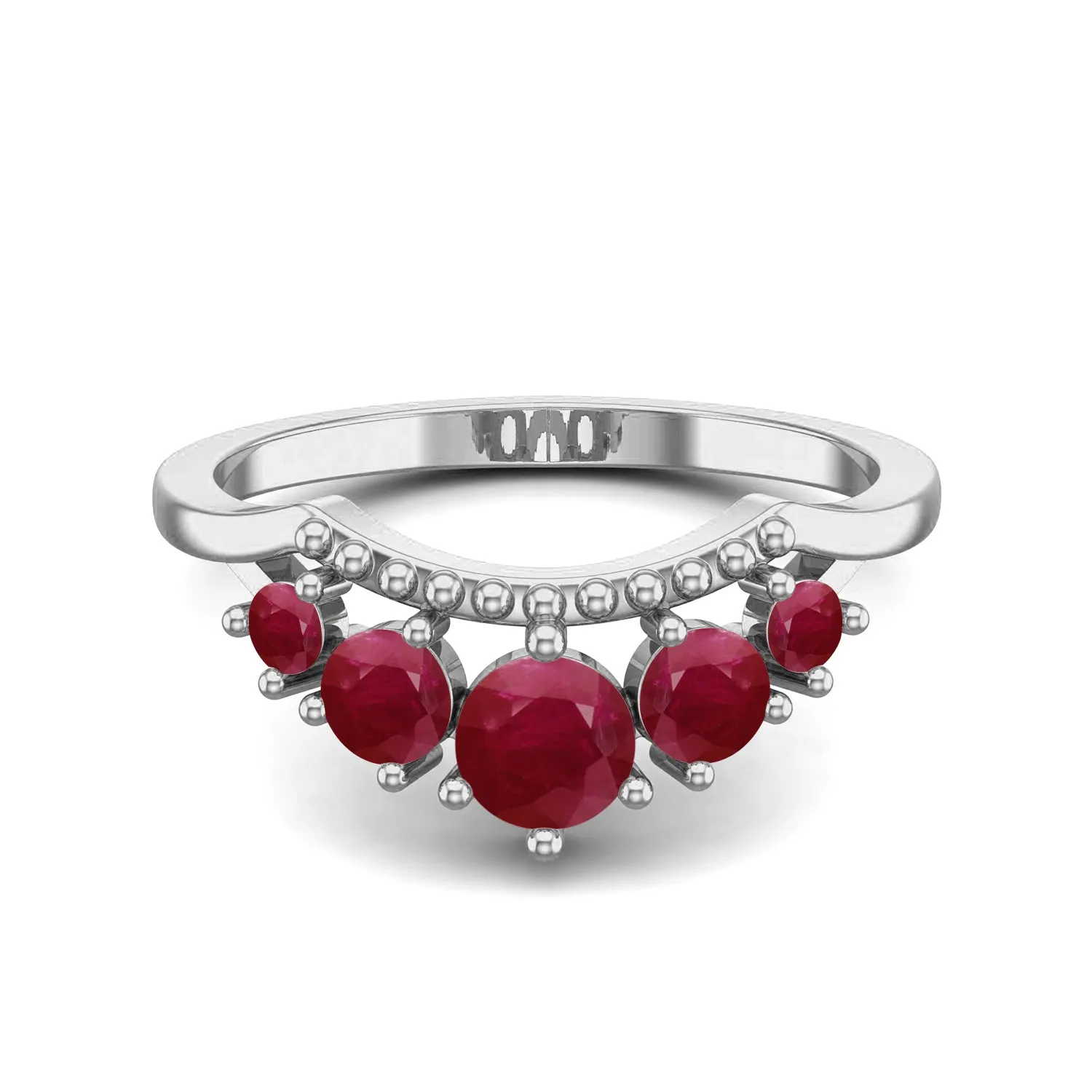 0.51 Ctw Round Ruby 925 Sterling Silver Princess Crown Ring