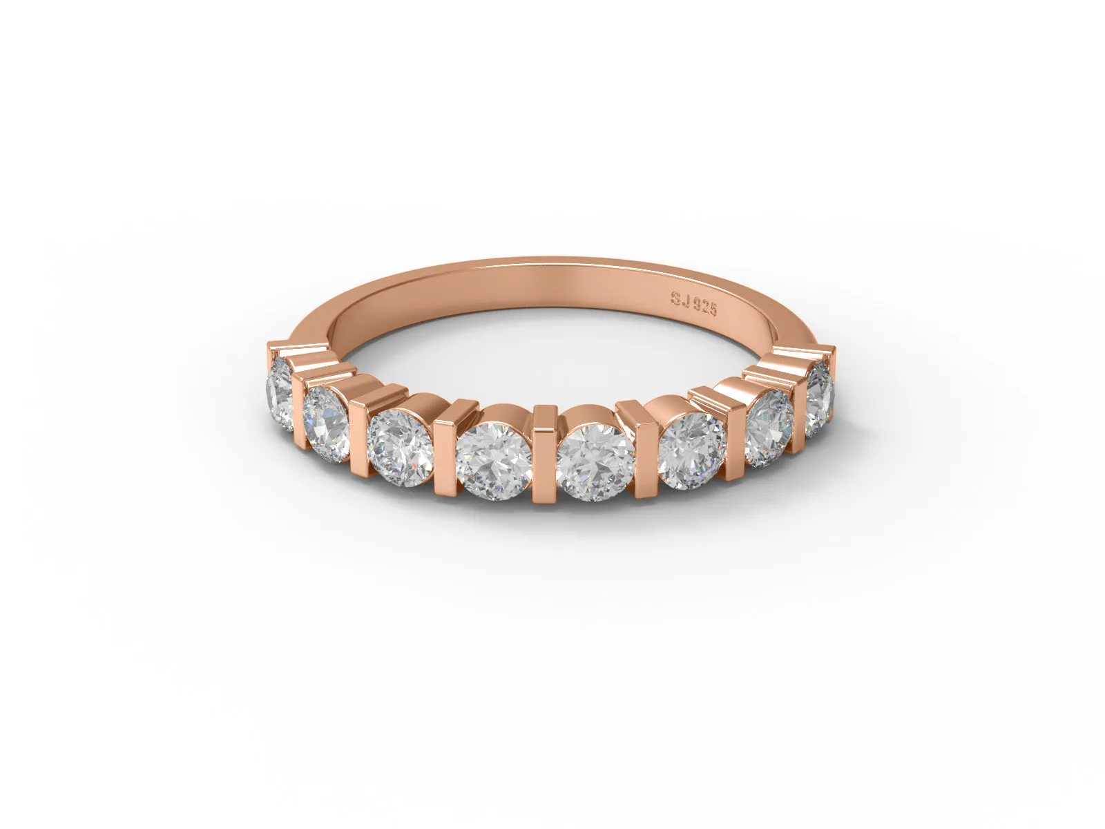 0.64 Ctw Round Moissanite 925 Sterling Silver Half Eternity Women Stackable Ring