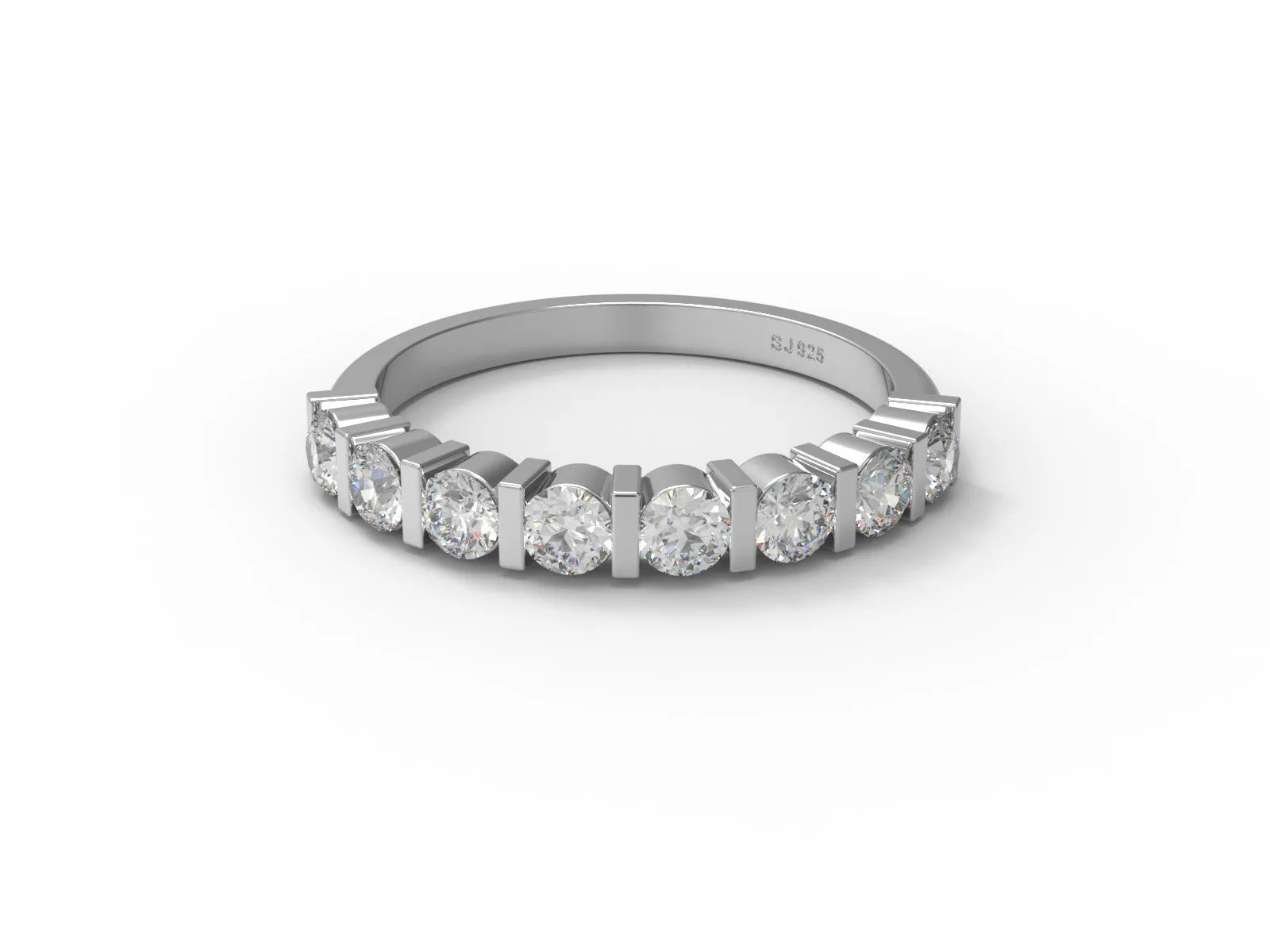 0.64 Ctw Round Moissanite 925 Sterling Silver Half Eternity Women Stackable Ring