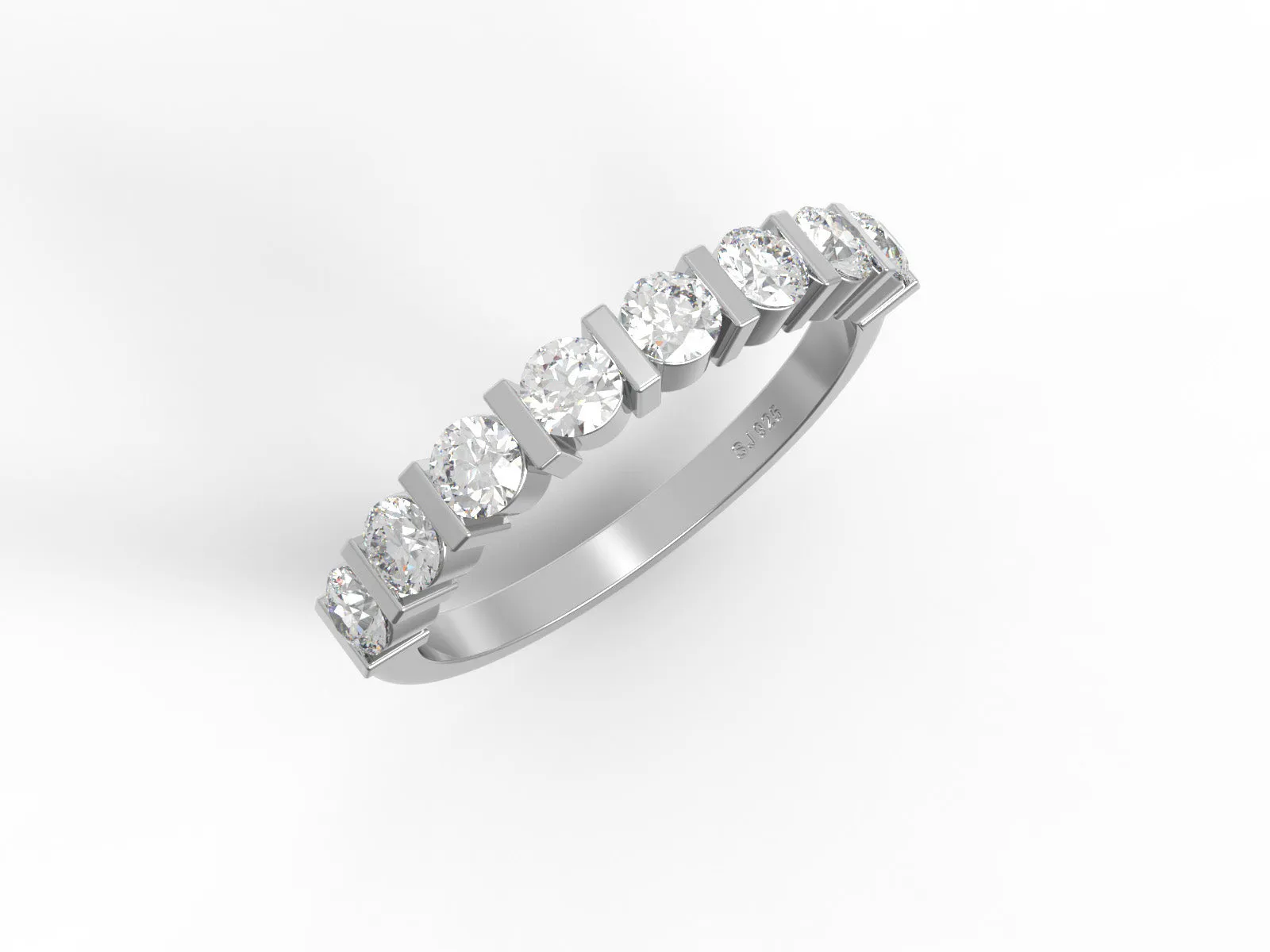 0.64 Ctw Round Moissanite 925 Sterling Silver Half Eternity Women Stackable Ring