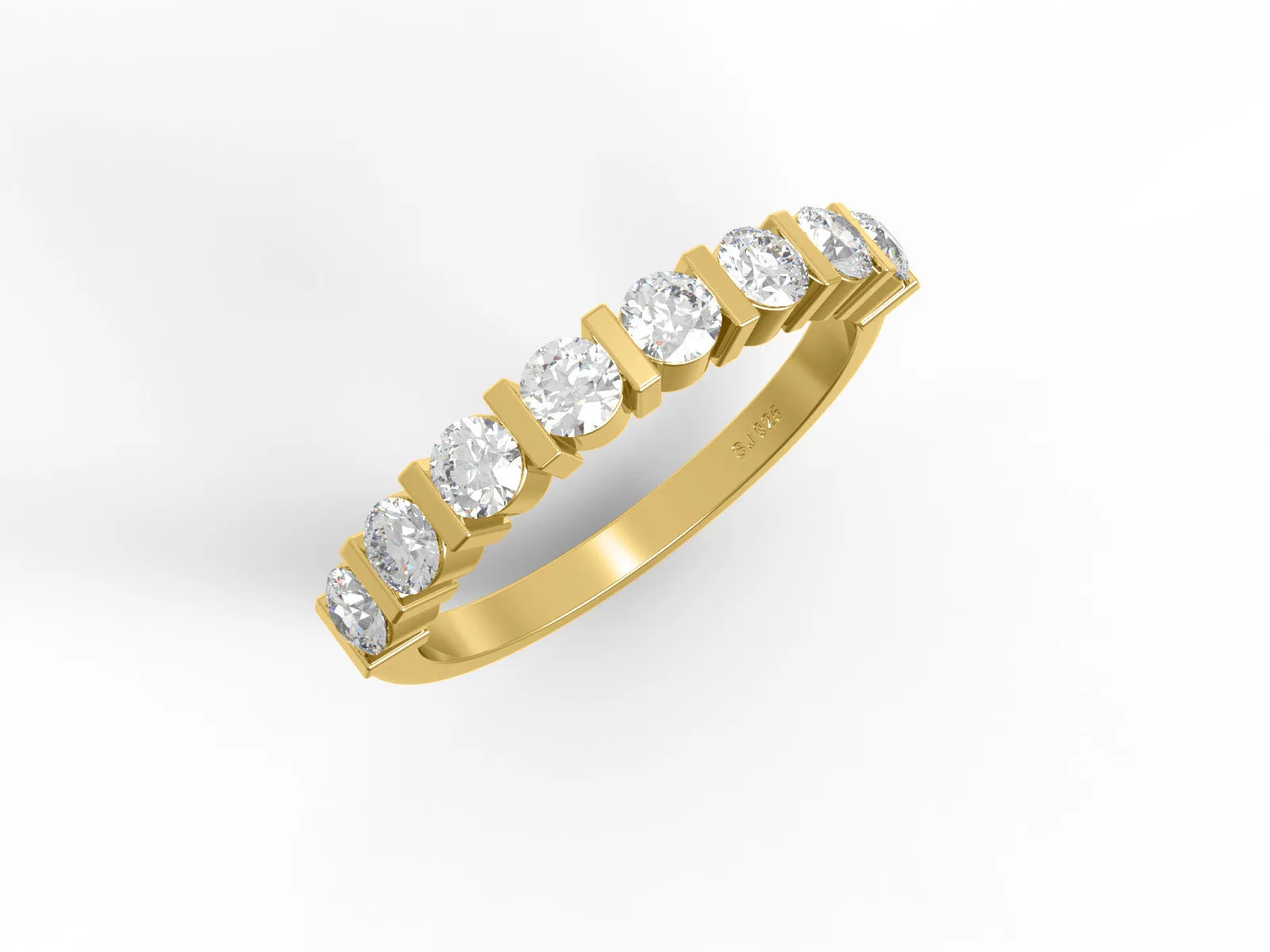0.64 Ctw Round Moissanite 925 Sterling Silver Half Eternity Women Stackable Ring