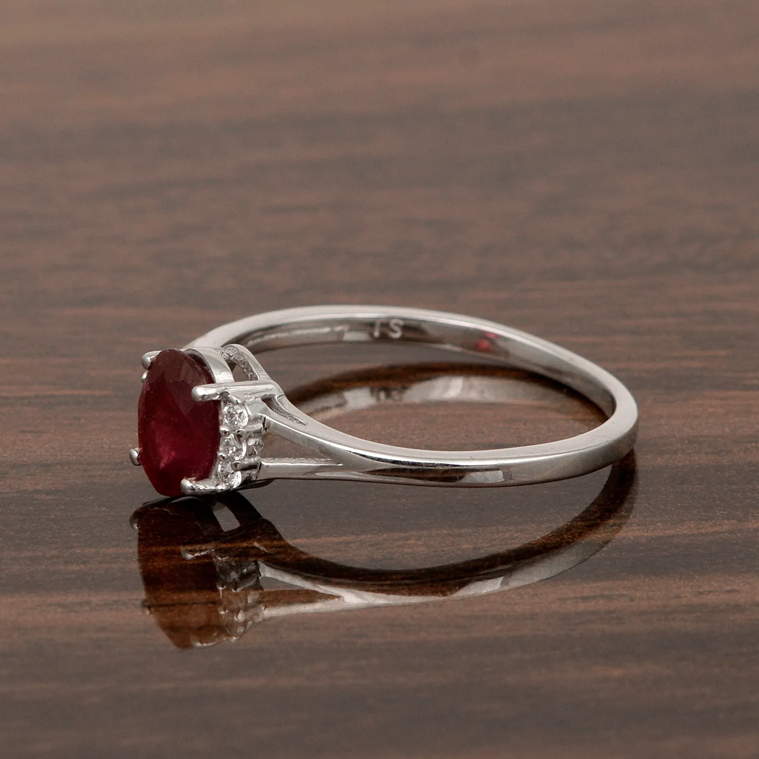 0.65 Ctw Oval Ruby 925 Sterling Silver Solitaire Accents Women Wedding Ring