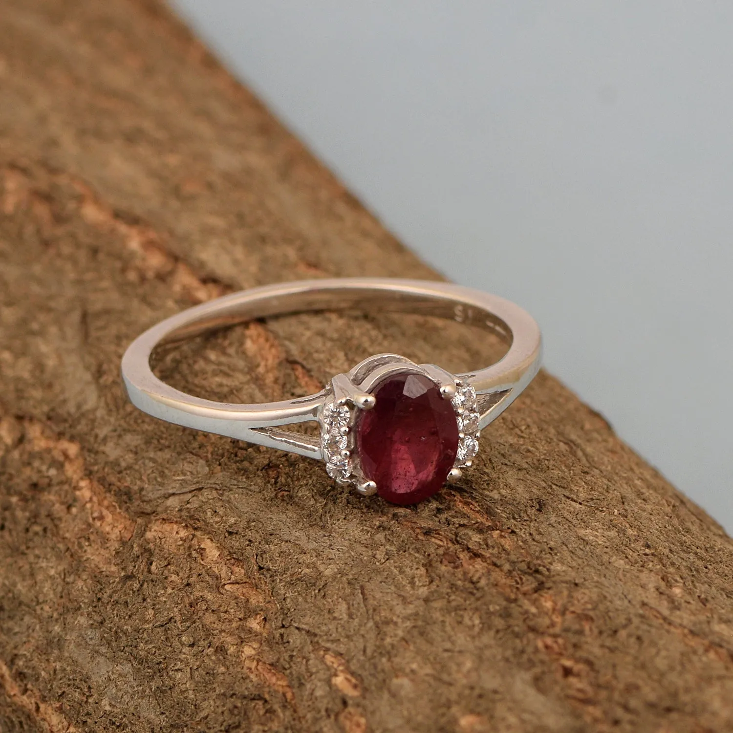 0.65 Ctw Oval Ruby 925 Sterling Silver Solitaire Accents Women Wedding Ring
