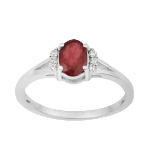 0.65 Ctw Oval Ruby 925 Sterling Silver Solitaire Accents Women Wedding Ring