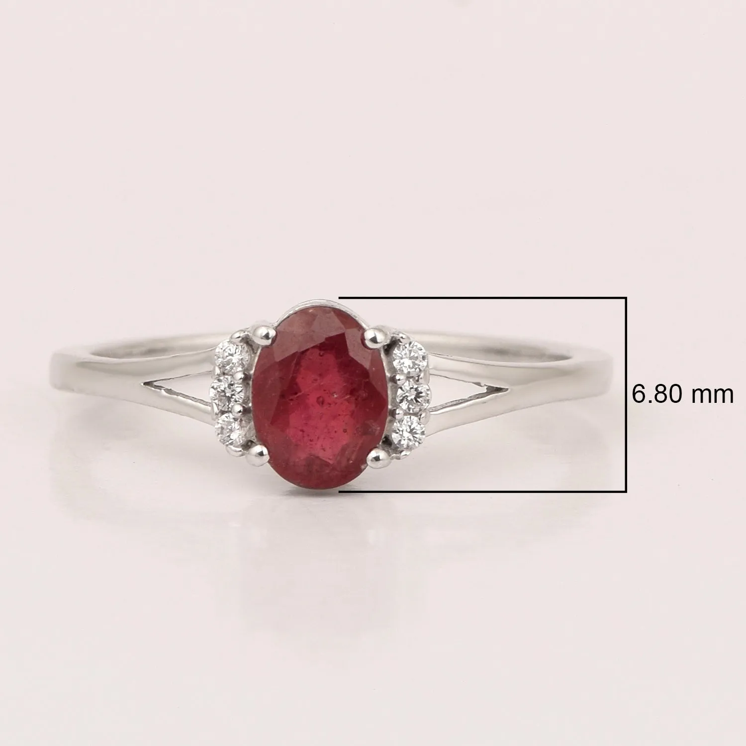 0.65 Ctw Oval Ruby 925 Sterling Silver Solitaire Accents Women Wedding Ring