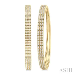 1 ctw Triple Row Pave Set Round Cut Diamond Fashion Hoop Earring in 14K Yellow Gold