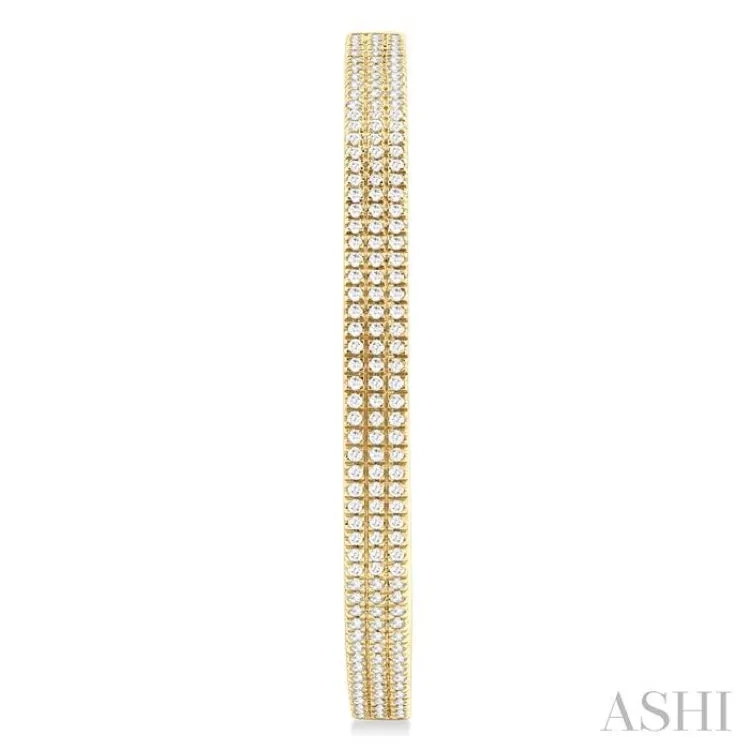 1 ctw Triple Row Pave Set Round Cut Diamond Fashion Hoop Earring in 14K Yellow Gold