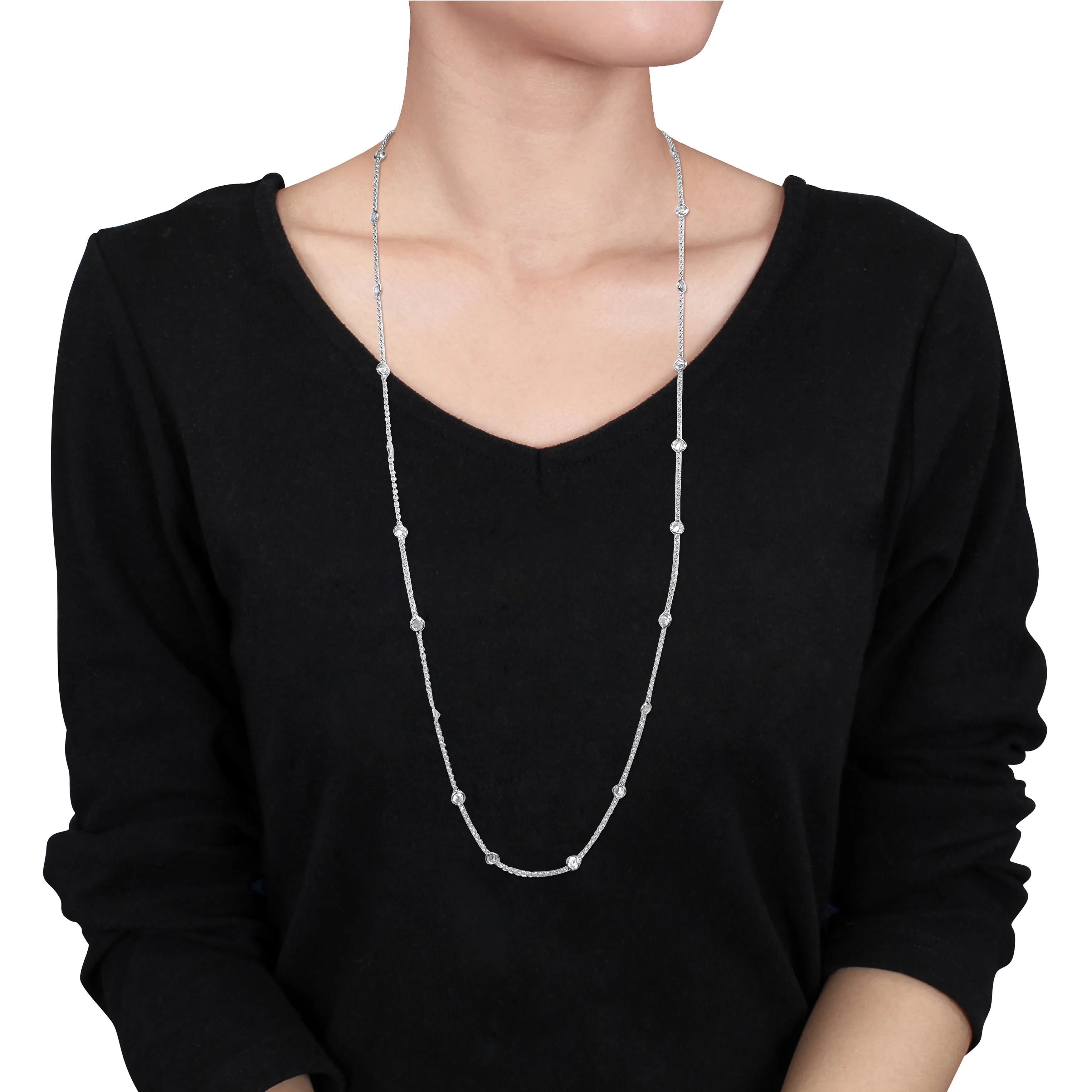 10 CT TGW CUBIC ZIRCONIA BY THE YARD STATION NECKLACE IN STERLING SILVER