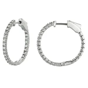 1.00 Carat Natural Diamond Hoop Earrings G-H SI in 14K White Gold 2 pointers