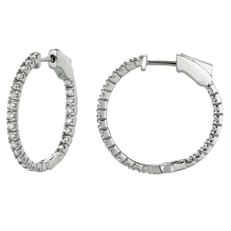 1.00 Carat Natural Diamond Hoop Earrings G-H SI in 14K White Gold 2 pointers