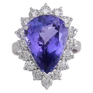 10.06 Carat Natural Tanzanite 14K White Gold Diamond Ring