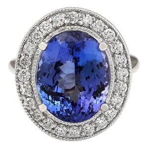 10.11 Carat Natural Tanzanite 14K White Gold Diamond Ring