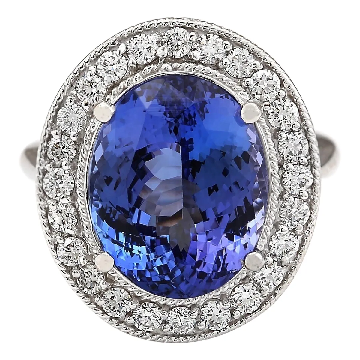 10.11 Carat Natural Tanzanite 14K White Gold Diamond Ring