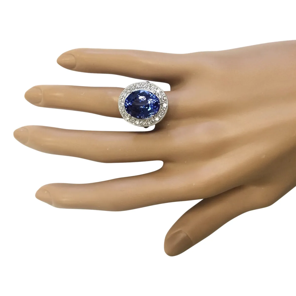 10.11 Carat Natural Tanzanite 14K White Gold Diamond Ring
