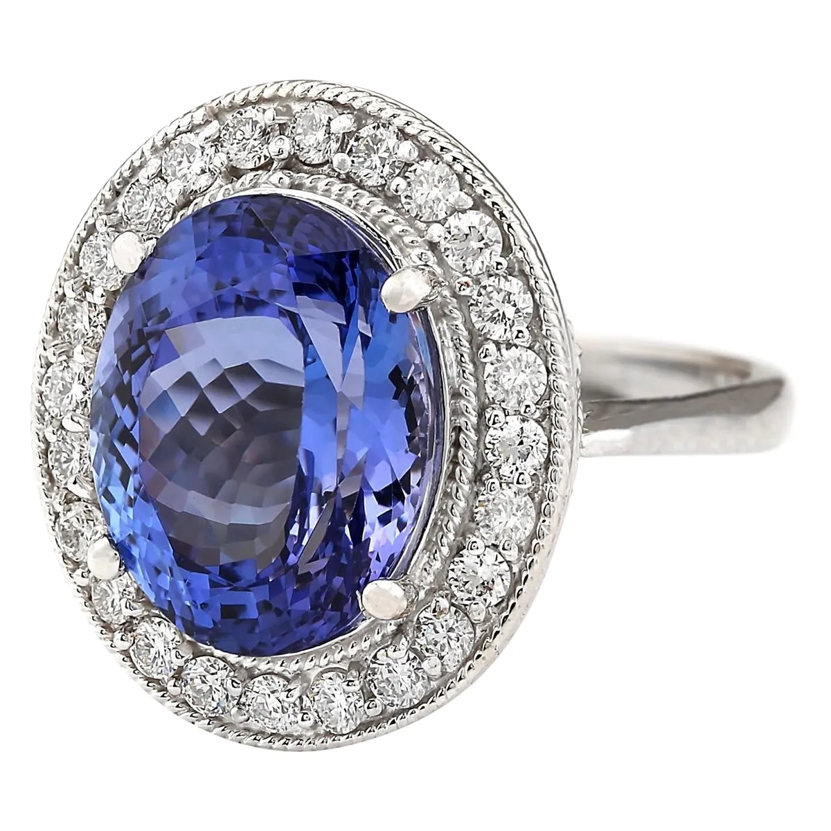 10.11 Carat Natural Tanzanite 14K White Gold Diamond Ring