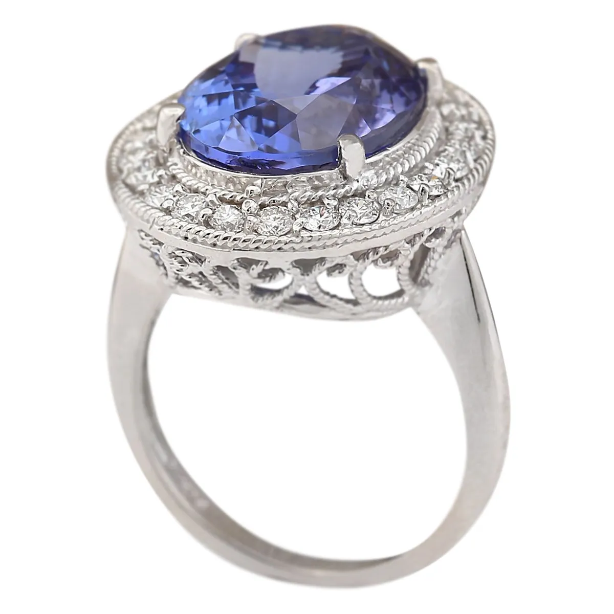 10.11 Carat Natural Tanzanite 14K White Gold Diamond Ring
