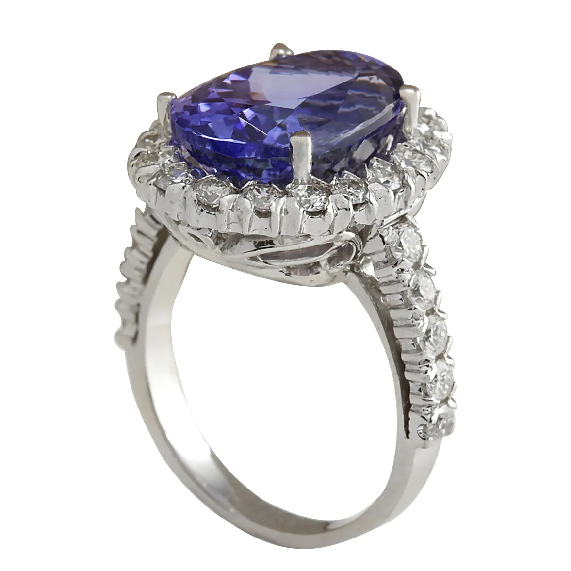 10.24 Carat Natural Tanzanite 18K White Gold Diamond Ring