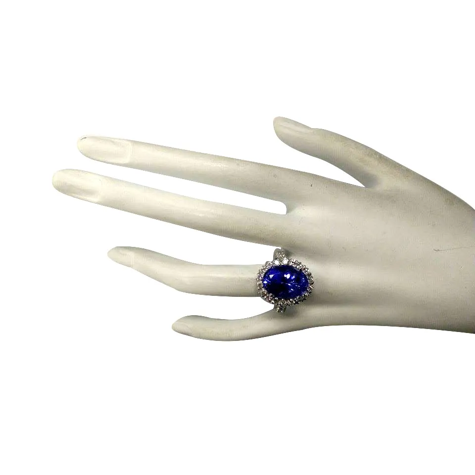 10.24 Carat Natural Tanzanite 18K White Gold Diamond Ring