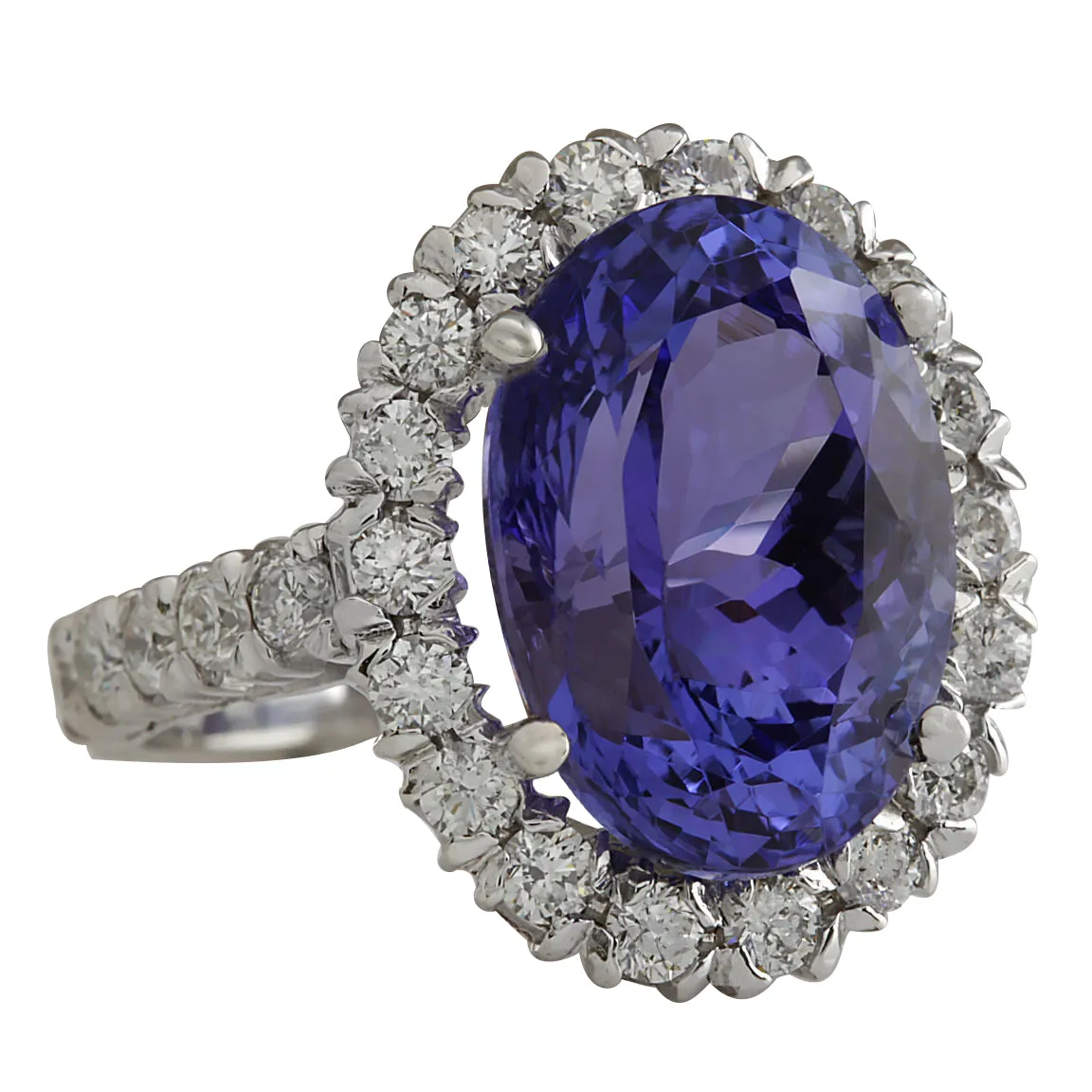 10.24 Carat Natural Tanzanite 18K White Gold Diamond Ring