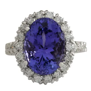 10.24 Carat Natural Tanzanite 18K White Gold Diamond Ring