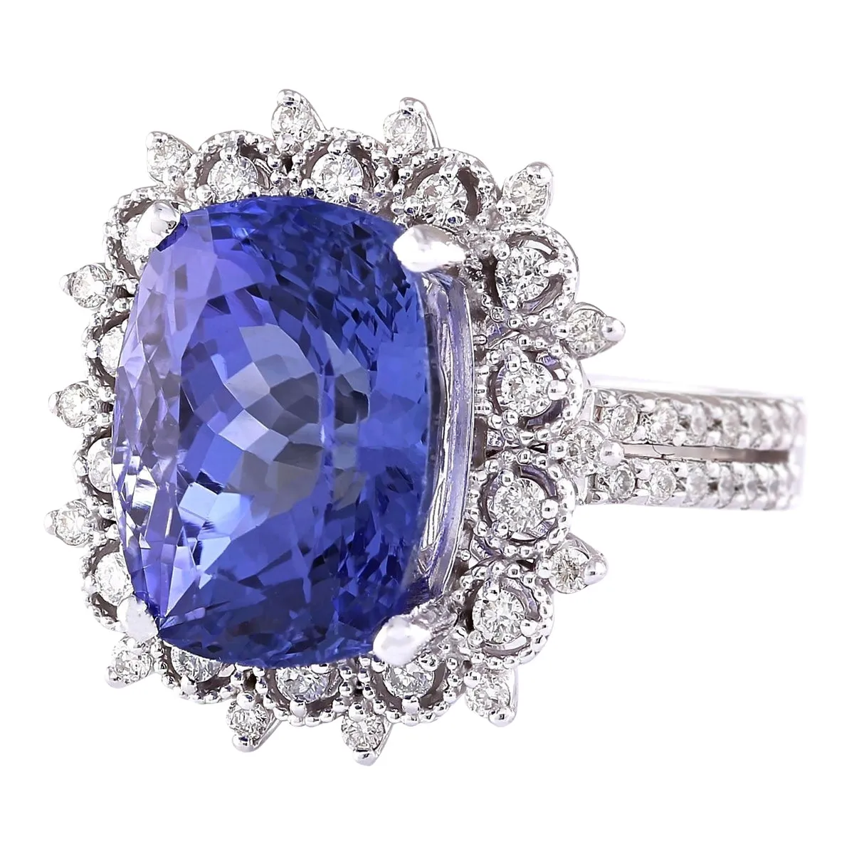 10.30 Carat Natural Tanzanite 14K White Gold Diamond Ring