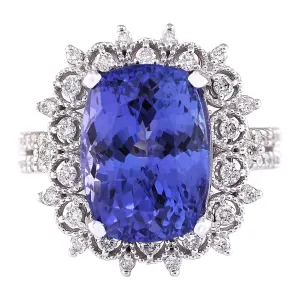 10.30 Carat Natural Tanzanite 14K White Gold Diamond Ring