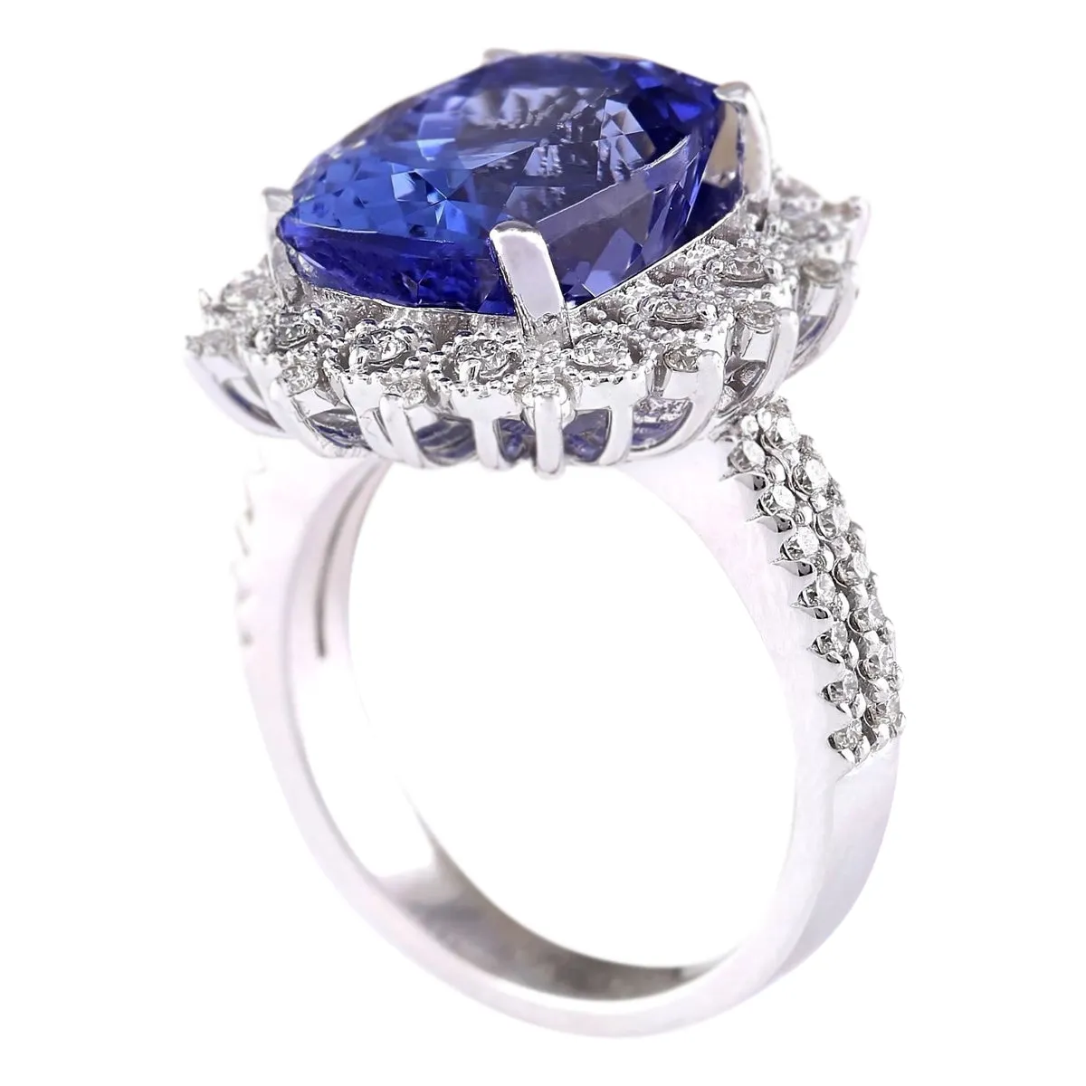 10.30 Carat Natural Tanzanite 14K White Gold Diamond Ring
