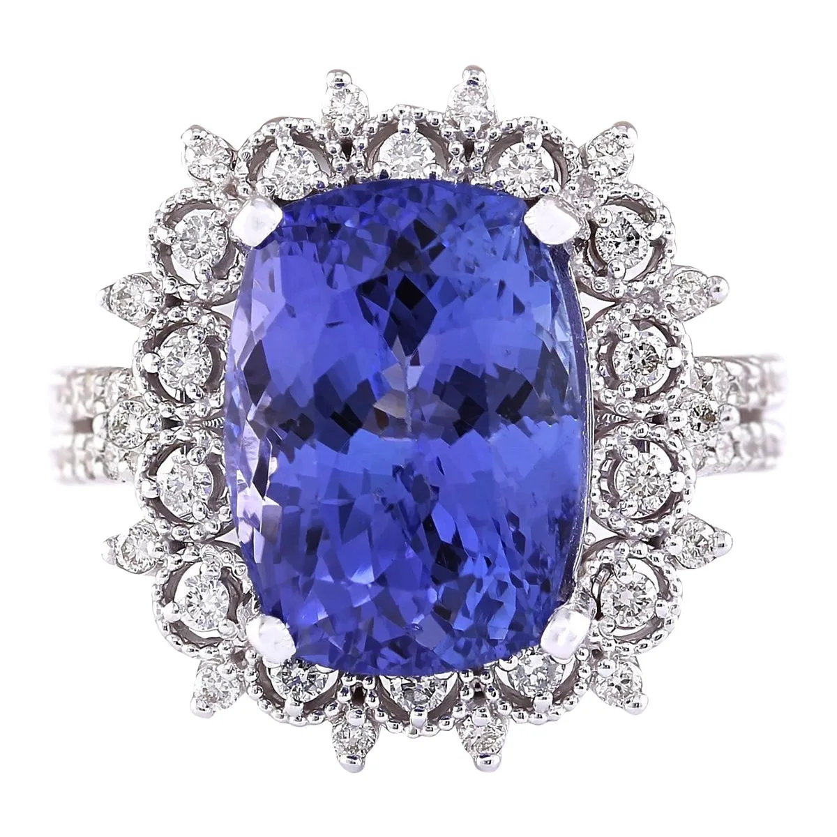 10.30 Carat Natural Tanzanite 14K White Gold Diamond Ring