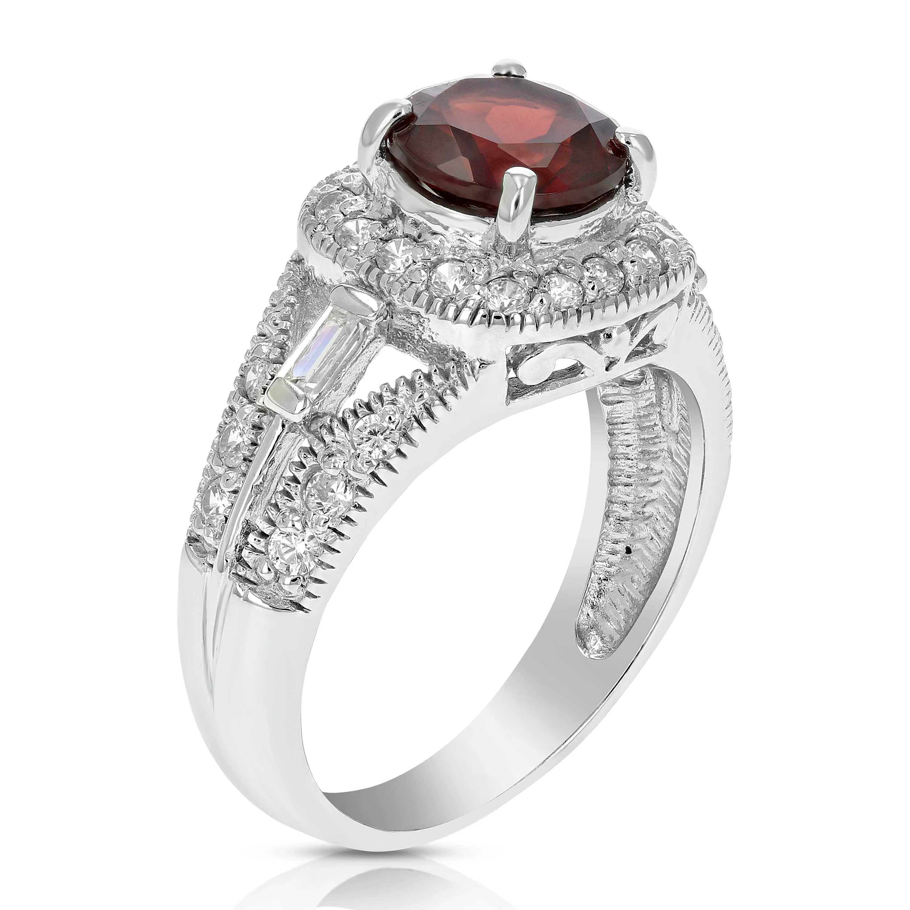 1.05 cttw Garnet Ring .925 Sterling Silver with Rhodium Plating Round Shape 7 MM