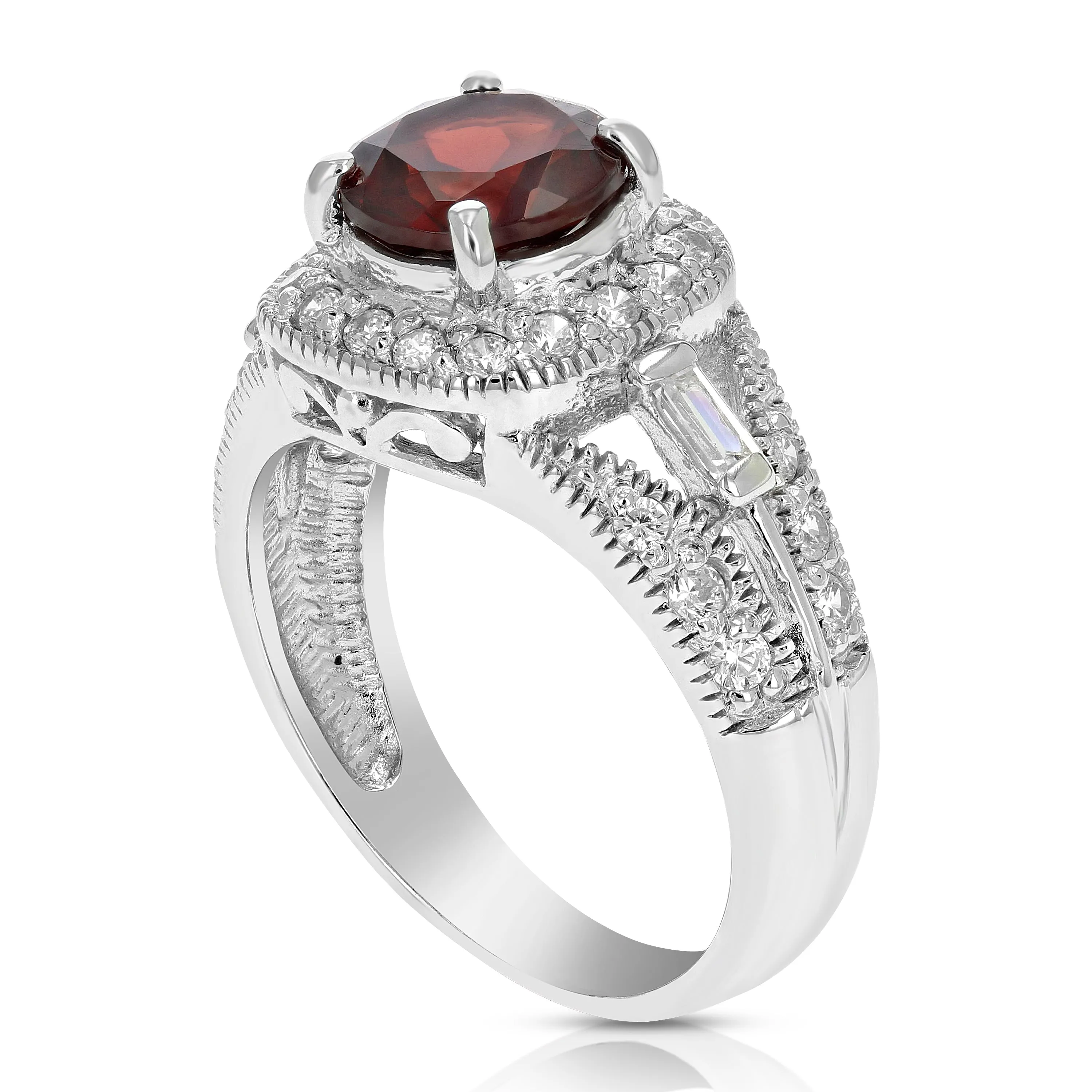 1.05 cttw Garnet Ring .925 Sterling Silver with Rhodium Plating Round Shape 7 MM