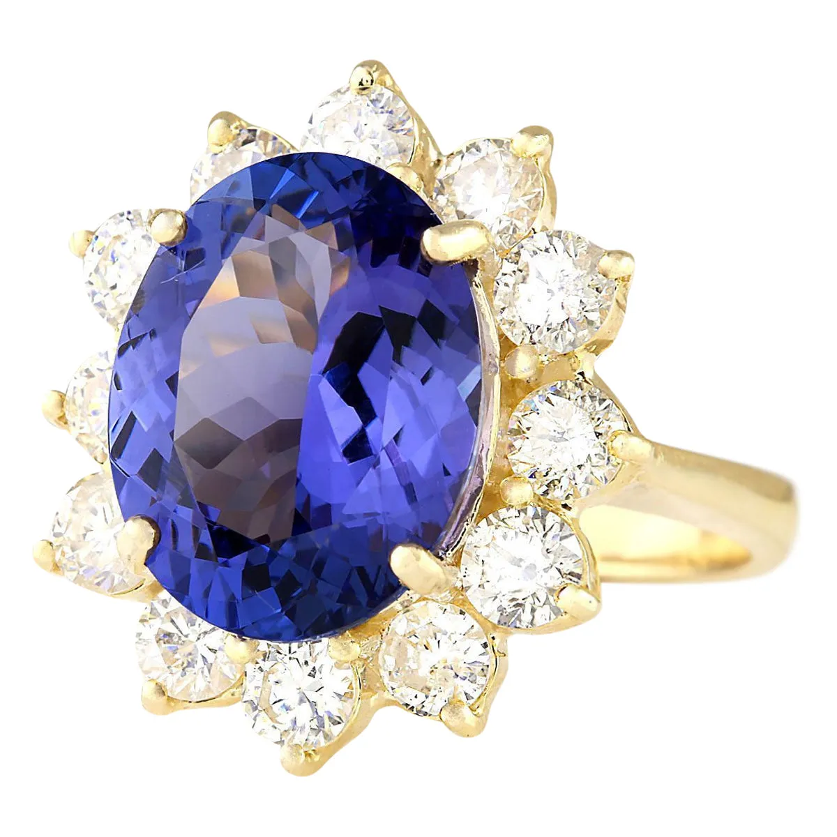 10.50 Carat Natural Tanzanite 14K Yellow Gold Diamond Ring