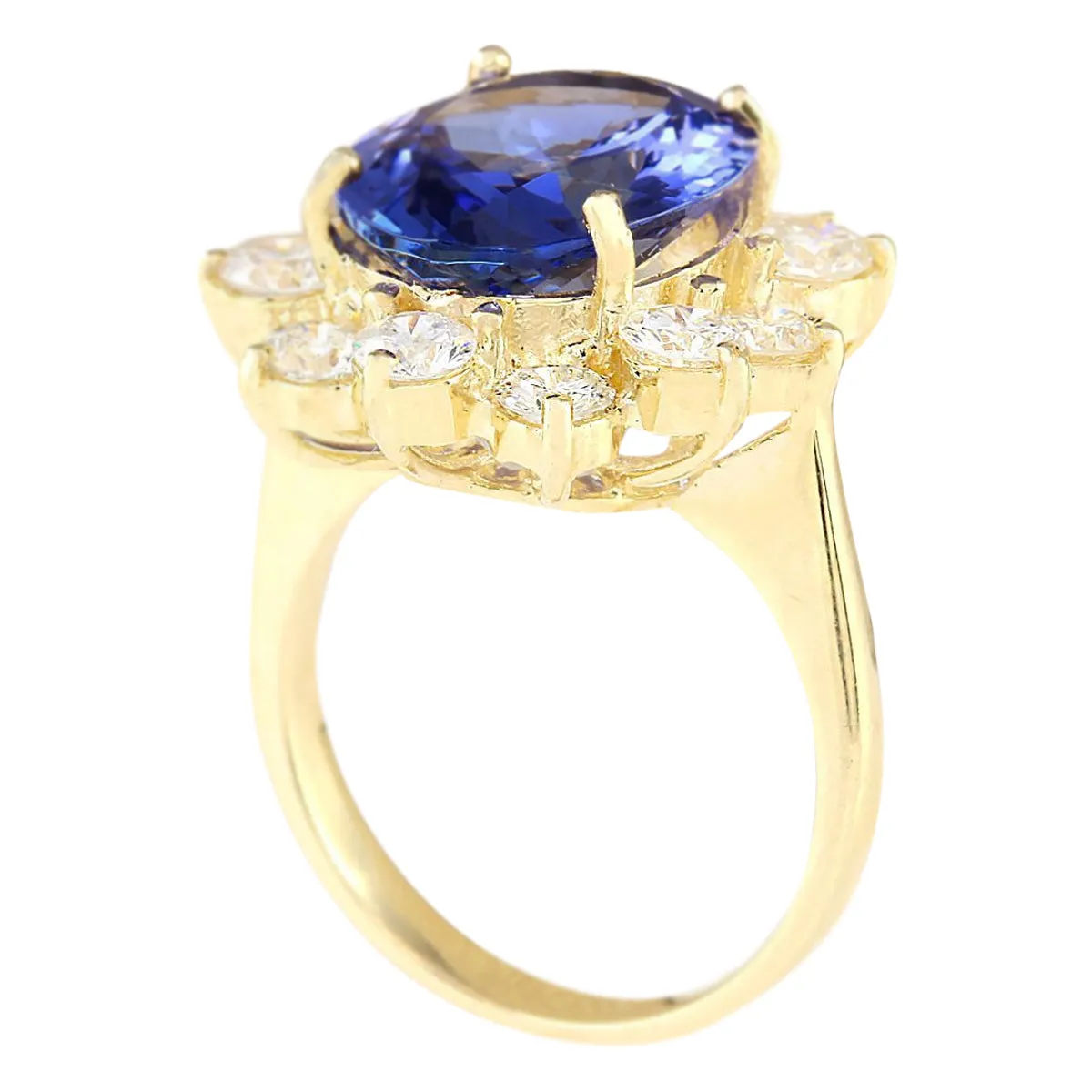 10.50 Carat Natural Tanzanite 14K Yellow Gold Diamond Ring