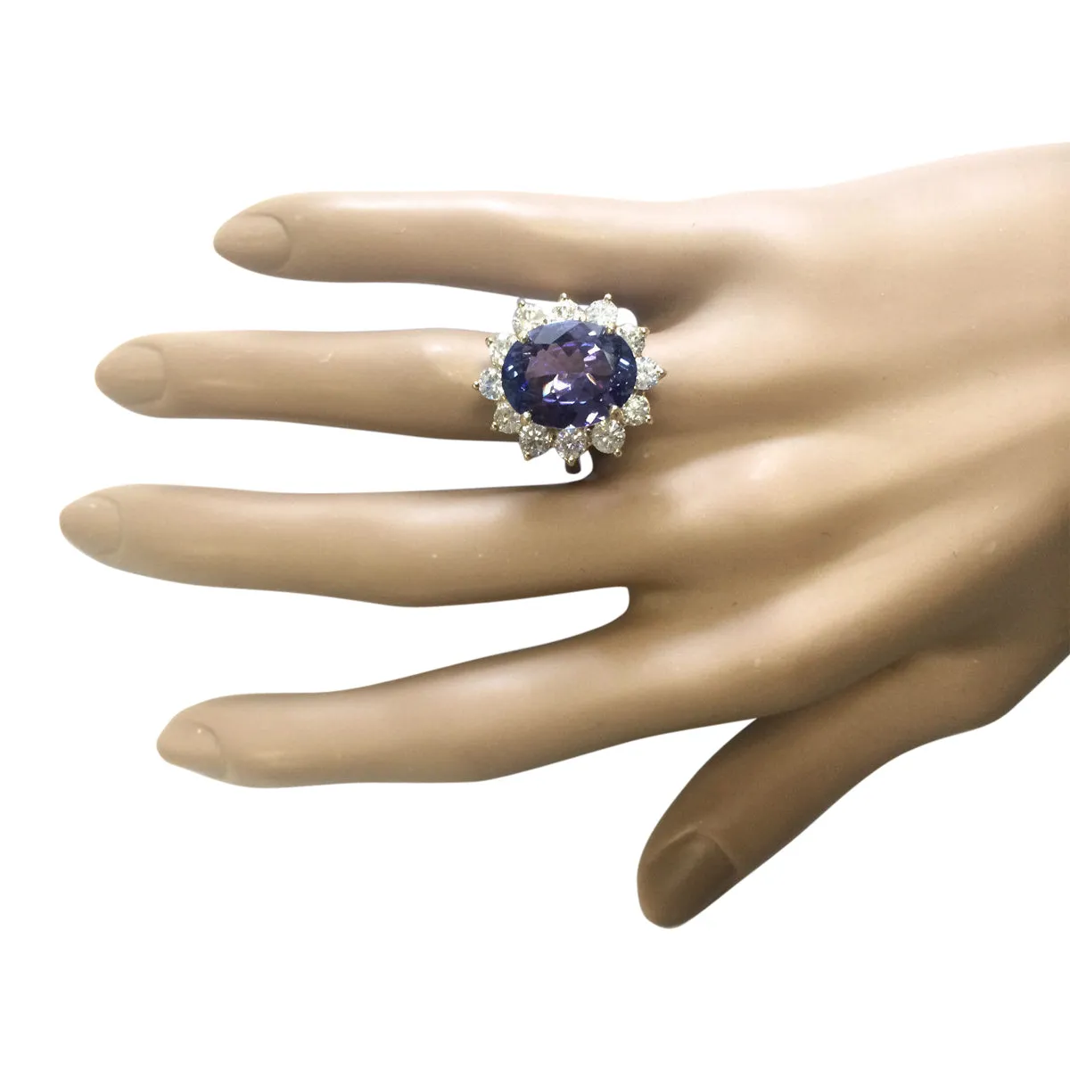 10.50 Carat Natural Tanzanite 14K Yellow Gold Diamond Ring