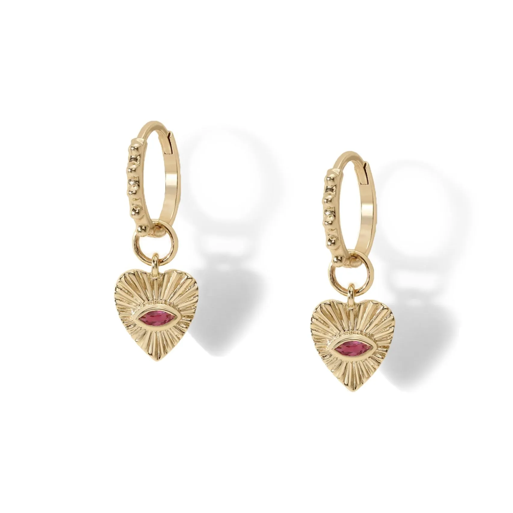 10K Gold "Heart" Pink Tourmaline Earring Charms - CHARMS ONLY
