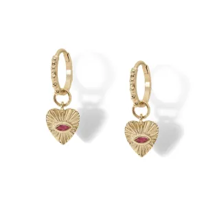 10K Gold "Heart" Pink Tourmaline Earring Charms - CHARMS ONLY