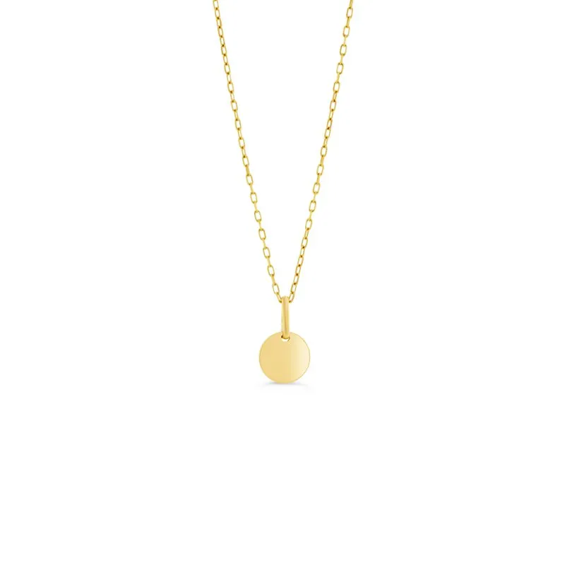 10K Gold (Small) High Polished Disc Necklace (White, Yellow, Rose) Yellow