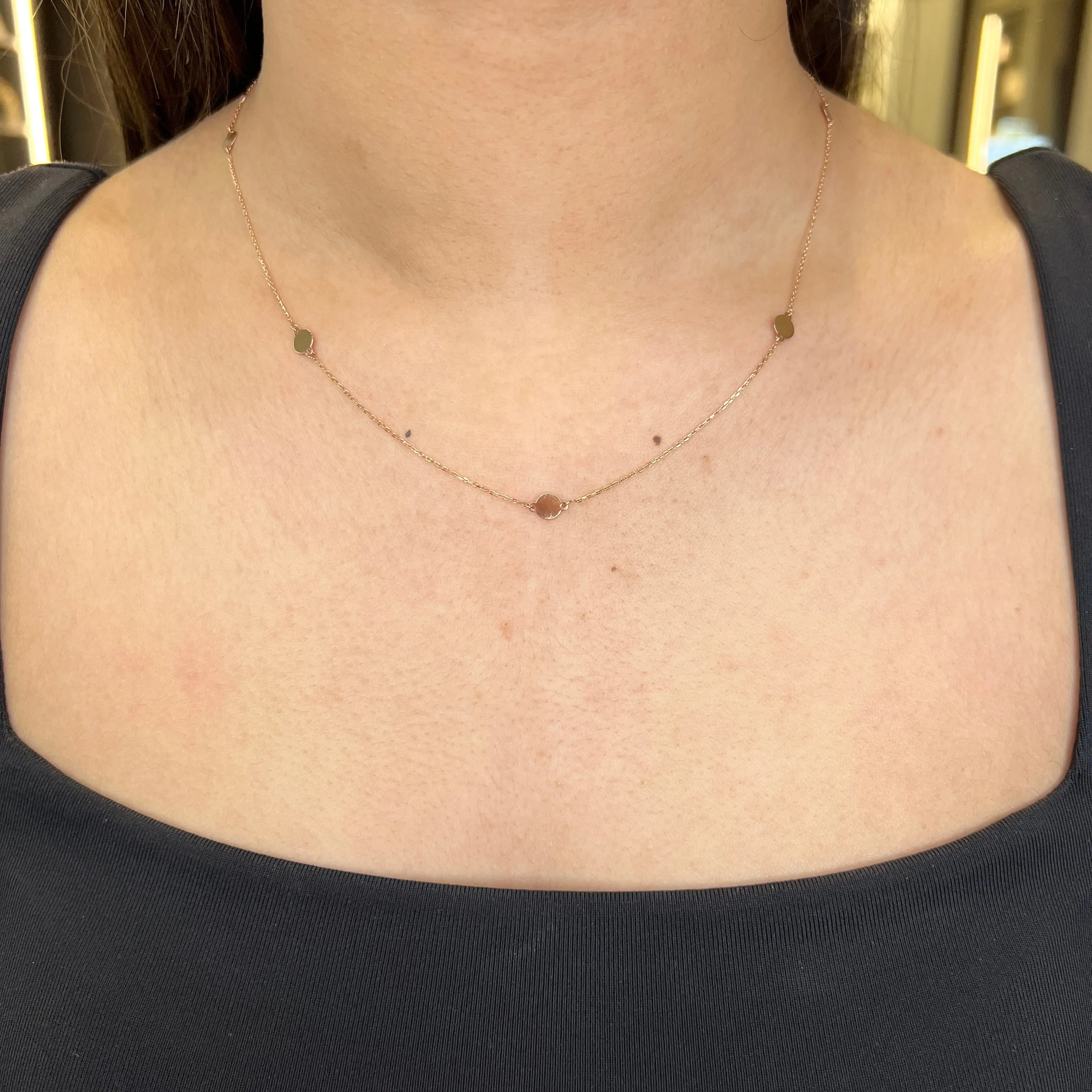10K Rose Gold Station Disc Necklace